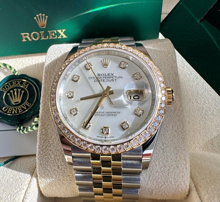Rolex Datejust 36 New 2024 Mother Of Pearl Diamond Dial Diamond Bezel Two Tone Yellow Jubilee