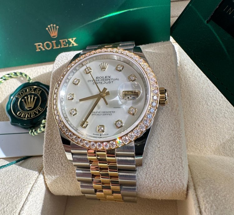 Rolex Datejust 36 New 2024 Mother Of Pearl Diamond Dial Diamond Bezel Two Tone Yellow Jubilee