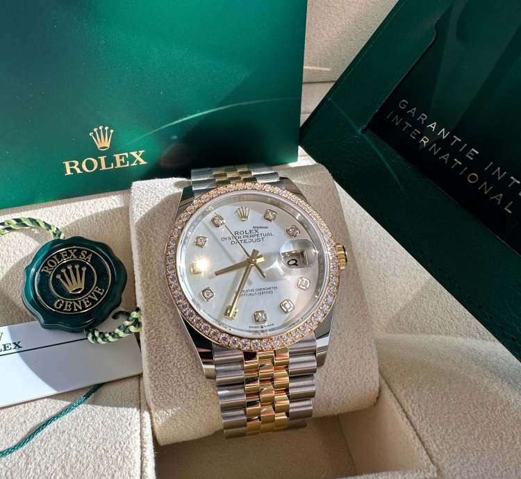 Rolex Datejust 36 New 2024 Mother Of Pearl Diamond Dial Diamond Bezel Two Tone Yellow Jubilee