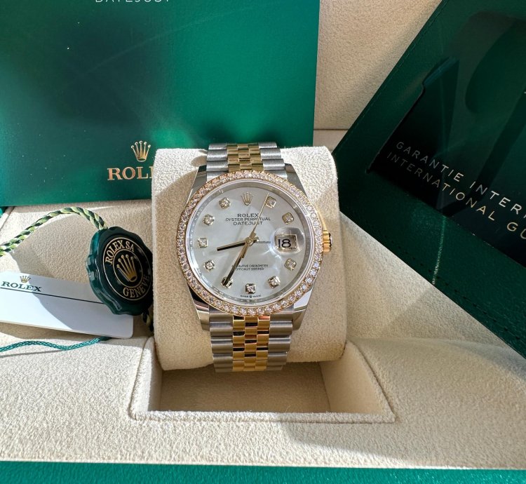 Rolex Datejust 36 New 2024 Mother Of Pearl Diamond Dial Diamond Bezel Two Tone Yellow Jubilee