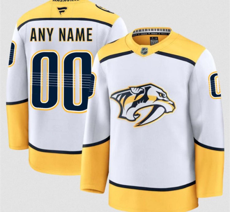Mens Custom Nashville Predators Jersey Name Number 2025 Away White
