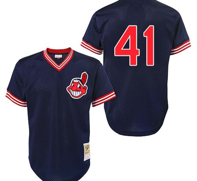 Cleveland Indians Carlos Santana Navy Throwback Mesh Pullover Jersey
