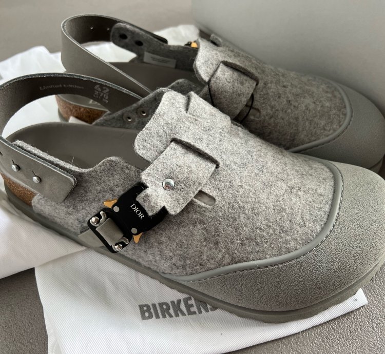 Dior Birkenstock Tokio Slipper Sandals Grey Felt