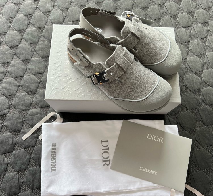 Dior Birkenstock Tokio Slipper Sandals Grey Felt