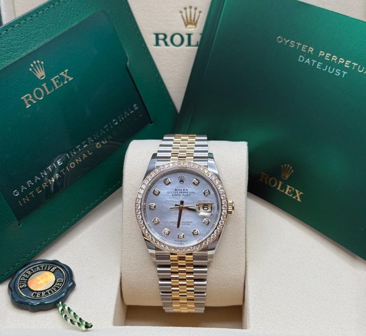 Rolex Datejust 36 New 2025 Mop Diamond Dial Two Tone Yellow Gold Diamond Bezel Jubilee Bracelet