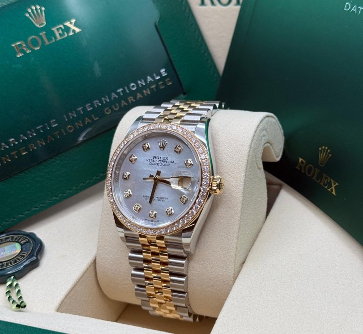 Rolex Datejust 36 New 2025 Mop Diamond Dial Two Tone Yellow Gold Diamond Bezel Jubilee Bracelet