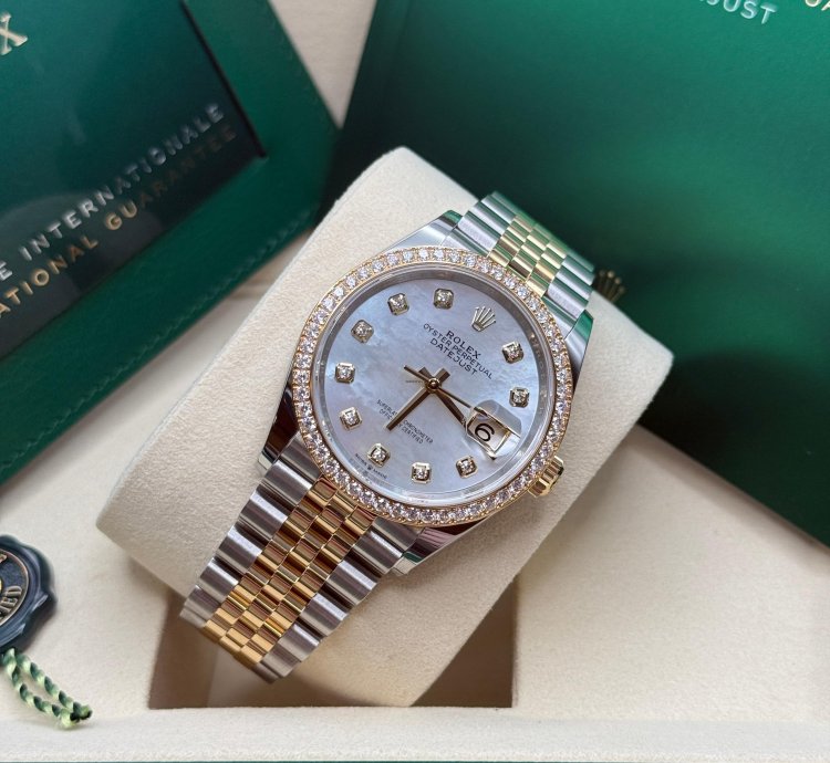 Rolex Datejust 36 New 2025 Mop Diamond Dial Two Tone Yellow Gold Diamond Bezel Jubilee Bracelet