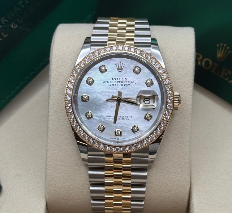 Rolex Datejust 36 New 2025 Mop Diamond Dial Two Tone Yellow Gold Diamond Bezel Jubilee Bracelet