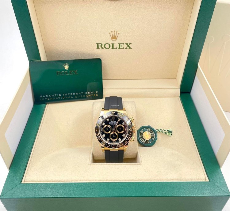 Rolex Daytona 116518ln Yellow Gold Oysterflex Black Diamond Dial Unworn 2023