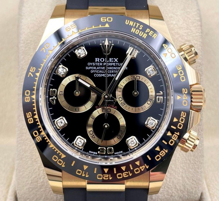 Rolex Daytona 116518ln Yellow Gold Oysterflex Black Diamond Dial Unworn 2023