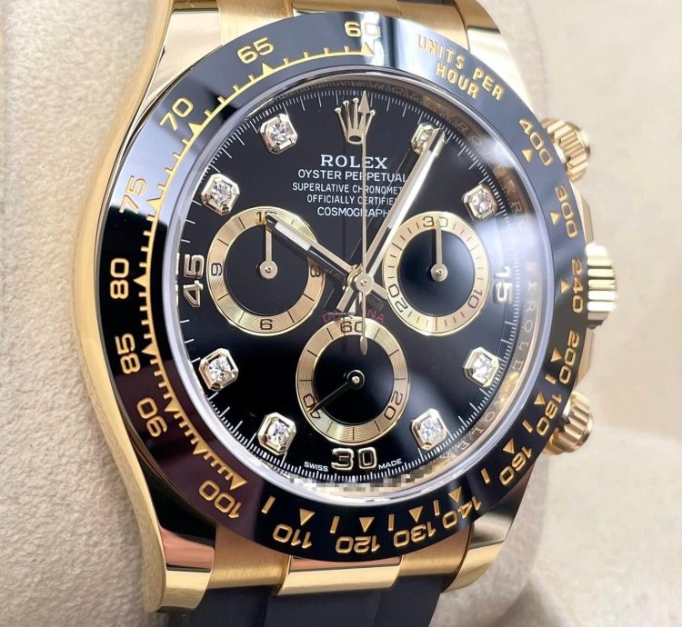 Rolex Daytona 116518ln Yellow Gold Oysterflex Black Diamond Dial Unworn 2023