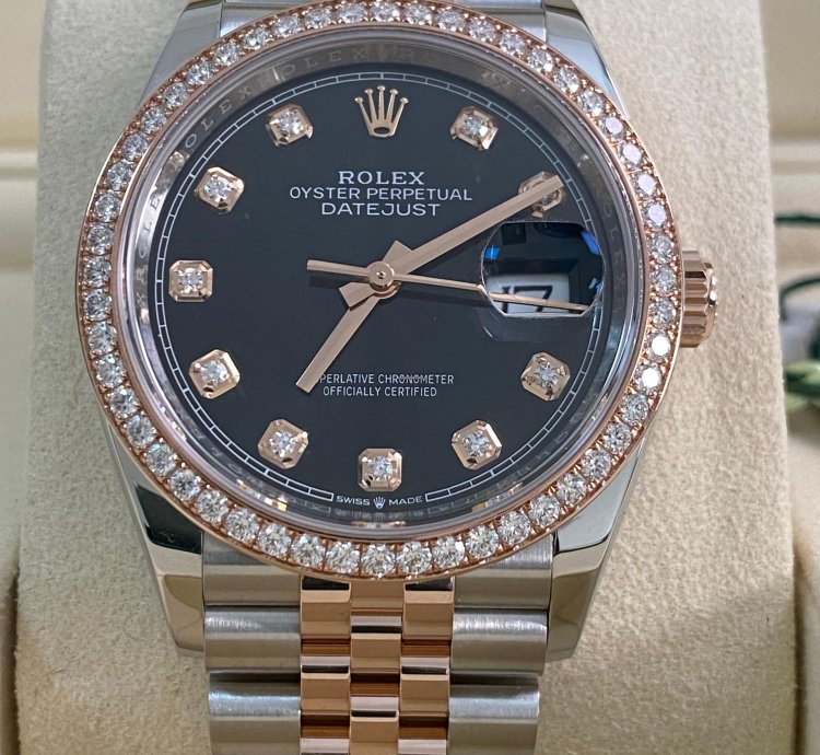 Rolex Datejust 36 New 2025 Unworn Datejust 36 2-tone Jubilee Factory Diamond Bezel Black Diamond Dial