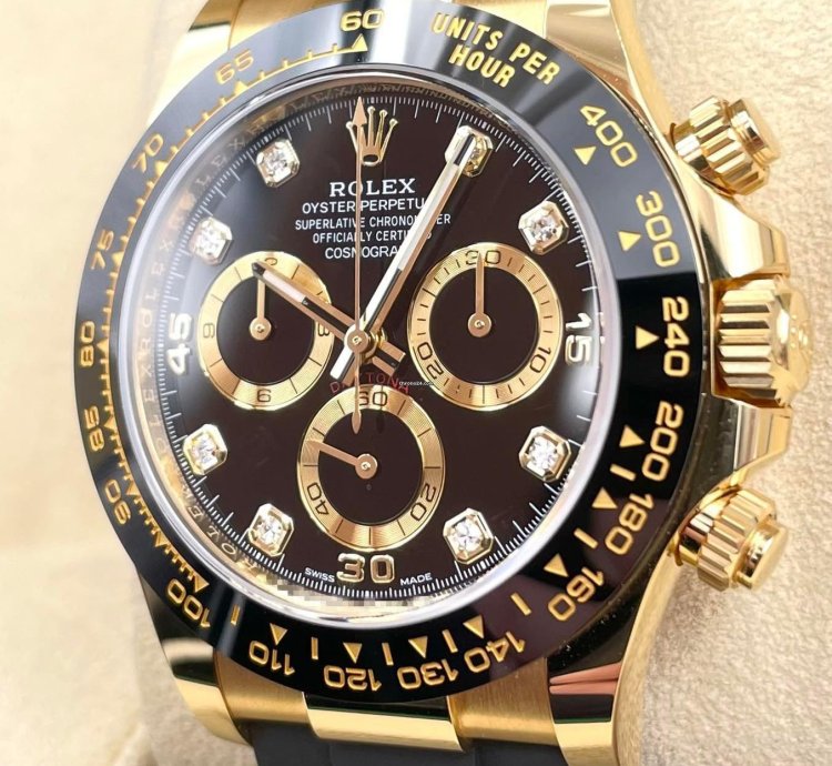 Rolex Daytona 116518ln Yellow Gold Oysterflex Black Diamond Dial Unworn 2023