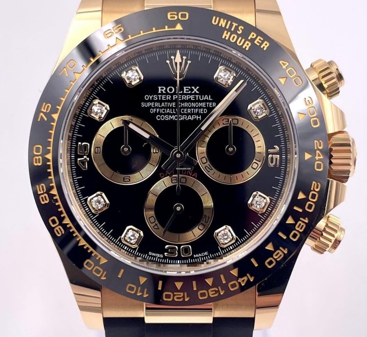Rolex Daytona 116518ln Yellow Gold Oysterflex Black Diamond Dial Unworn 2023