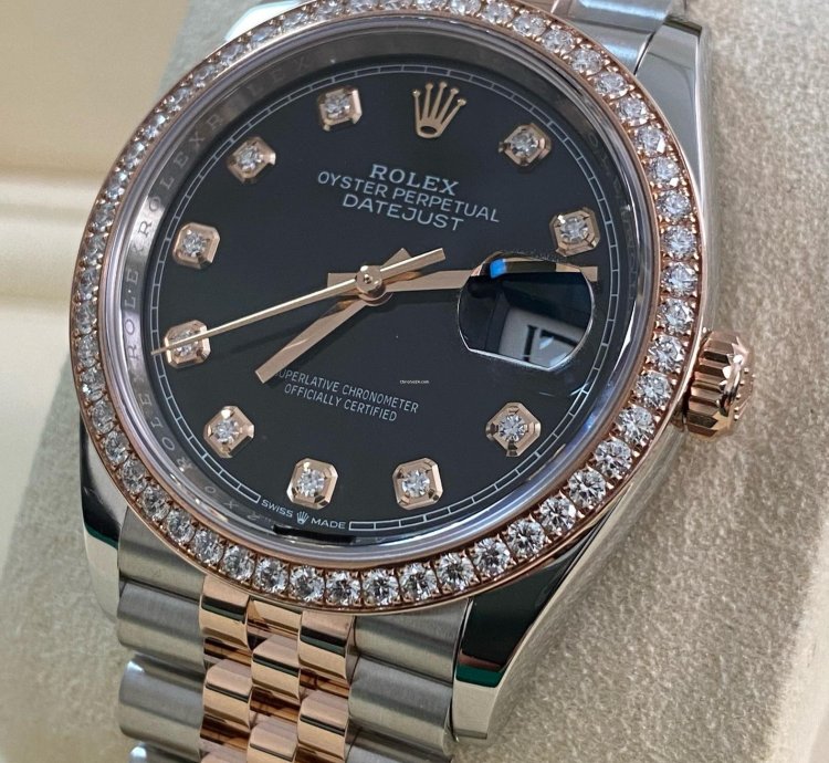 Rolex Datejust 36 New 2025 Unworn Datejust 36 2-tone Jubilee Factory Diamond Bezel Black Diamond Dial
