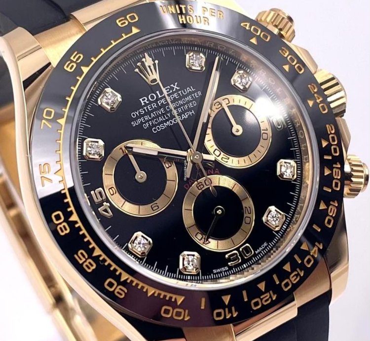 Rolex Daytona 116518ln Yellow Gold Oysterflex Black Diamond Dial Unworn 2023