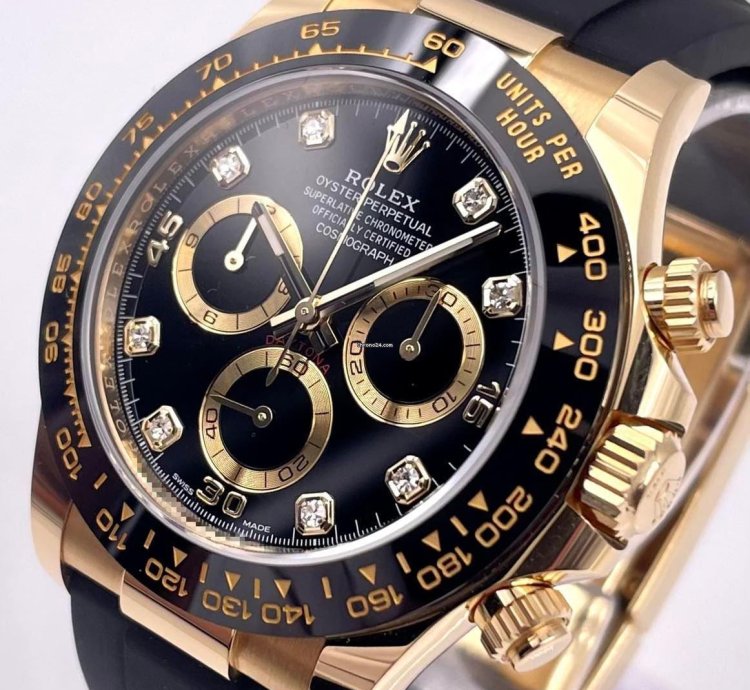 Rolex Daytona 116518ln Yellow Gold Oysterflex Black Diamond Dial Unworn 2023