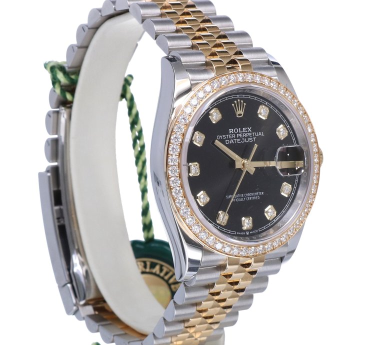 Rolex Datejust 36 Oyster Datejust Jubilee Gold Steel Black Dial Diamonds 36 Mm Unworn 2023
