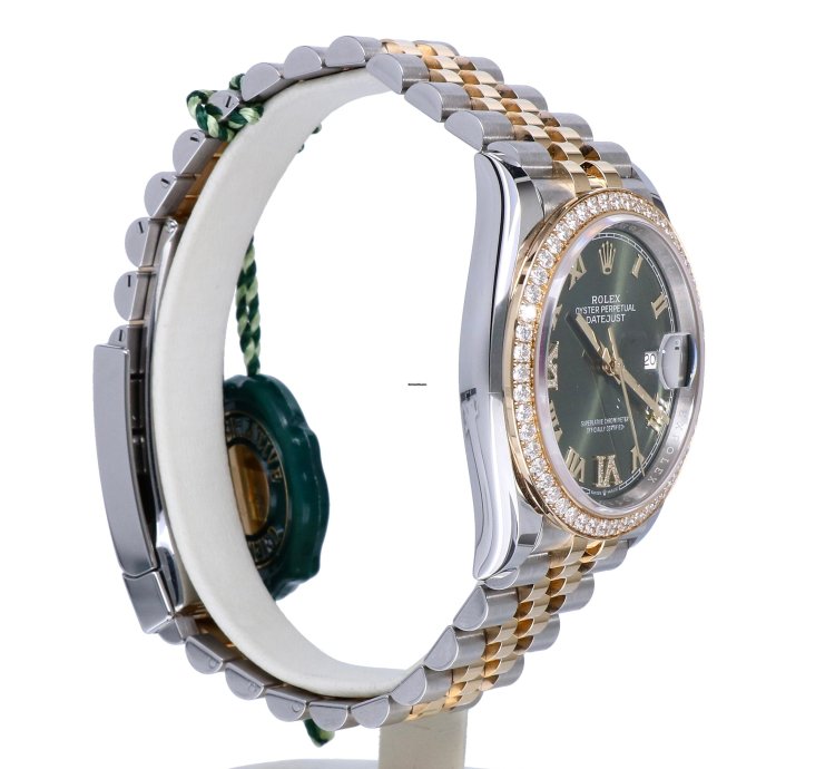 Rolex Datejust 36 Oyster Datejust Jubilee Gold Steel Olive Green Roman Diamonds 36 Mm Unworn 2023
