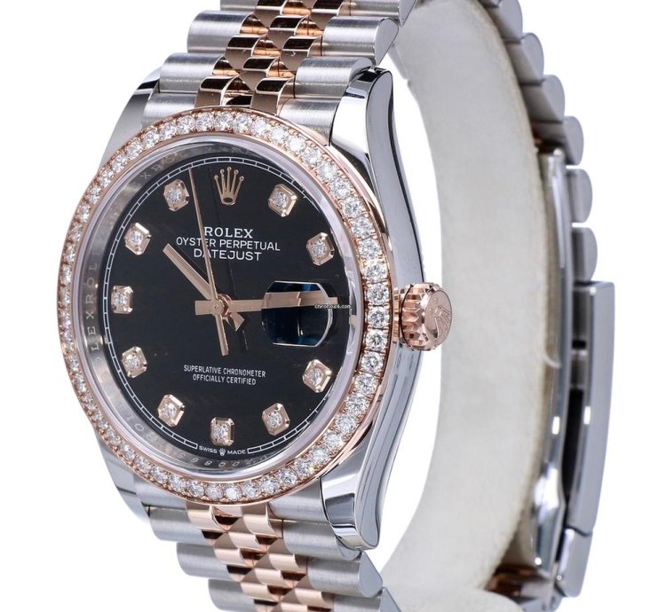 Rolex Datejust 36 Oyster Datejust Jubilee Rose Gold Steel Black Dial Diamonds 36 Mm Unworn 2023
