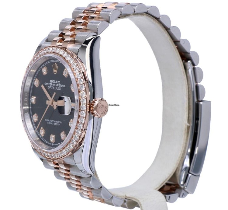 Rolex Datejust 36 Oyster Datejust Jubilee Rose Gold Steel Black Dial Diamonds 36 Mm Unworn 2023
