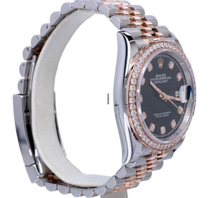 Rolex Datejust 36 Oyster Datejust Jubilee Rose Gold Steel Black Dial Diamonds 36 Mm Unworn 2023