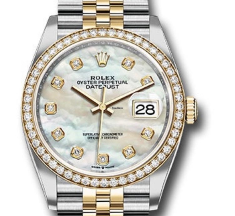 Rolex Datejust 36 Rolesor Datejust 36 Watch - Yellow Diamond Bezel - White Mother-of-pearl Jubilee 126283