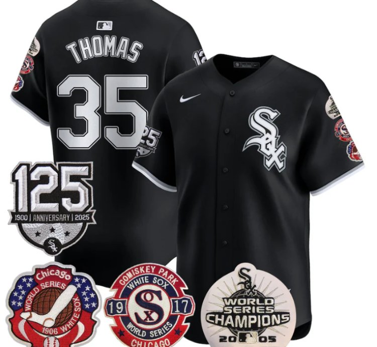 Frank Thomas Jersey 35 Chicago White Sox 125th Anniversary World Series Champions Black
