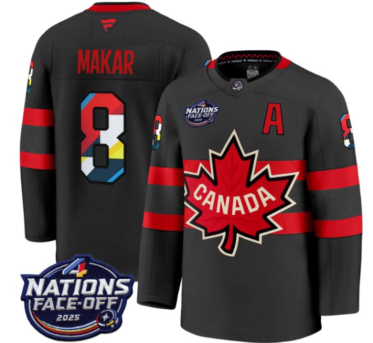 Mens Cale Makar Jersey 8 Canada 4 Nations Face-off 2025 V2 Stitched Black