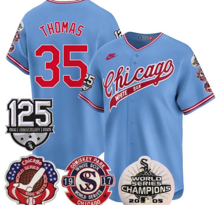 Frank Thomas Jersey 35 Chicago White Sox 125th Anniversary World Series Champions Blue