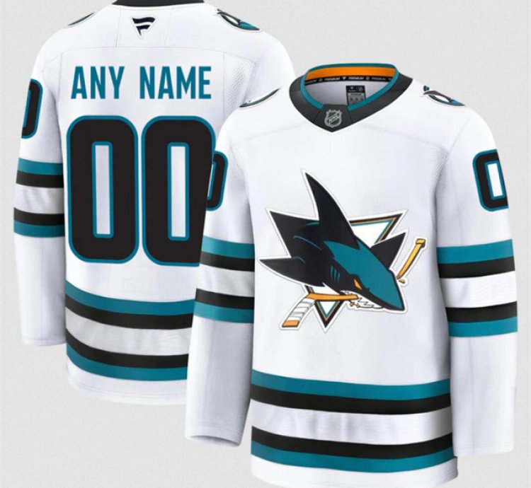 Mens Custom San Jose Sharks Jersey Name Number 2025 Away White