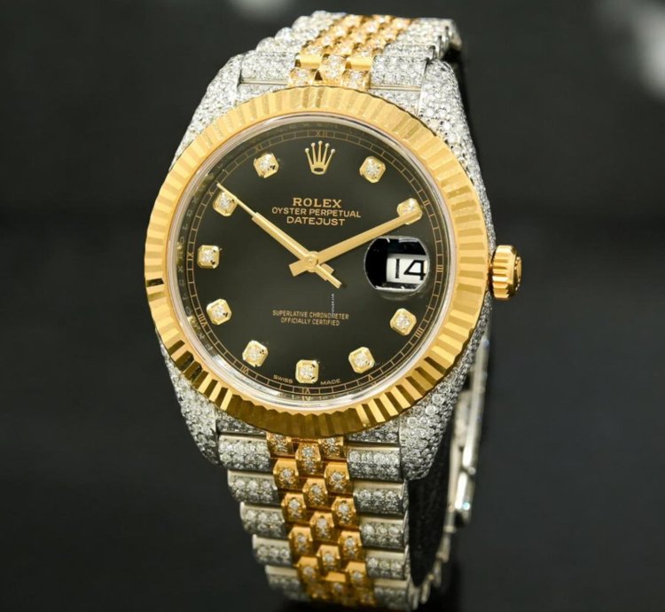 Rolex Datejust 41 41mm - Black Jubilee Fluted Iced Out
