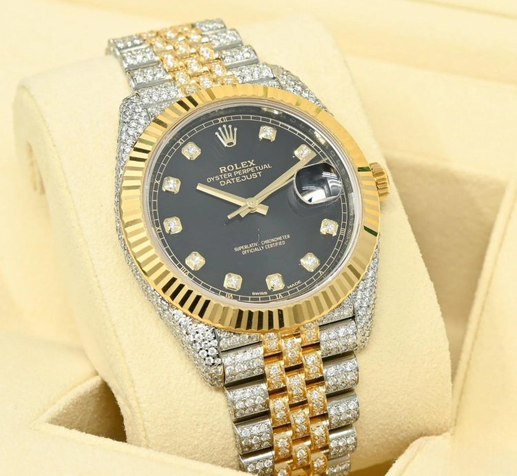 Rolex Datejust 41 41mm - Black Jubilee Fluted Iced Out