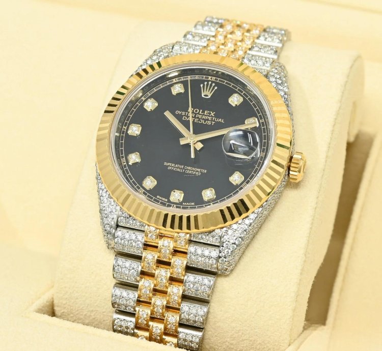 Rolex Datejust 41 41mm - Black Jubilee Fluted Iced Out