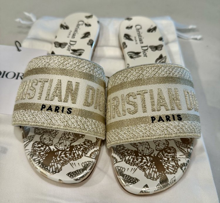 Dior Dway Slide - White And Gold Tone Gradient Butterflies