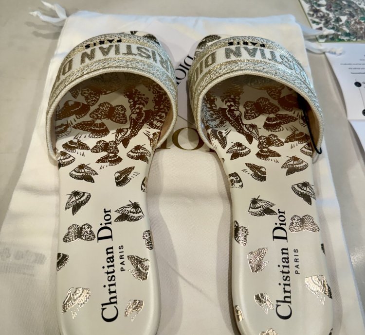 Dior Dway Slide - White And Gold Tone Gradient Butterflies