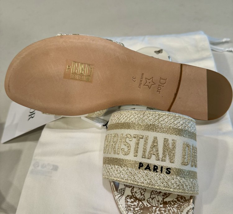 Dior Dway Slide - White And Gold Tone Gradient Butterflies