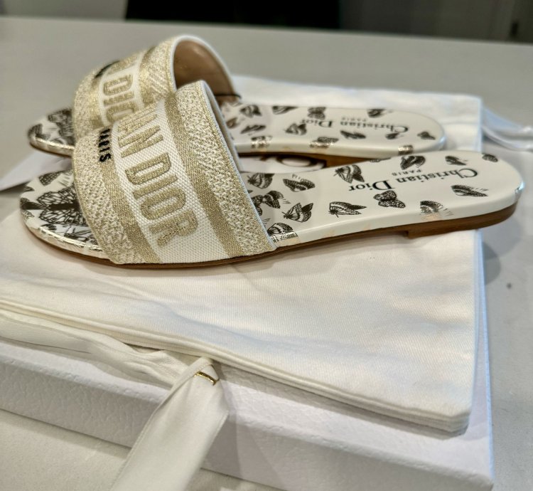 Dior Dway Slide - White And Gold Tone Gradient Butterflies