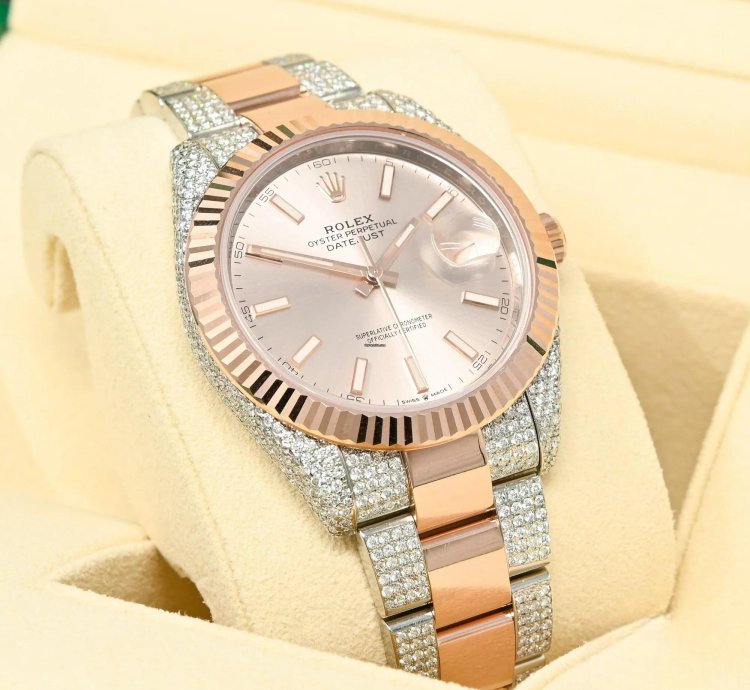 Rolex Datejust 41 41mm - Sundust Fluted Everose Iced Out
