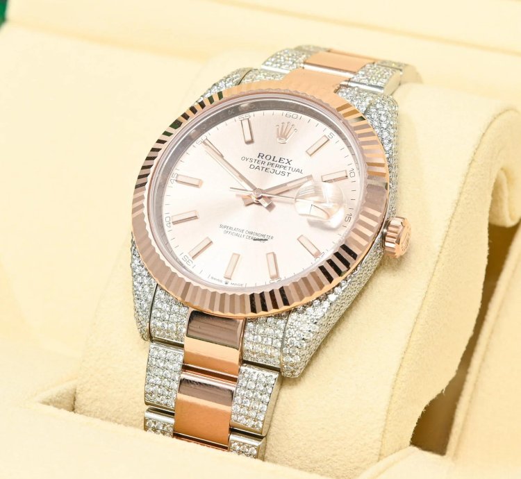 Rolex Datejust 41 41mm - Sundust Fluted Everose Iced Out