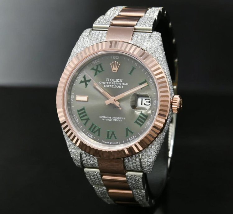 Rolex Datejust 41 41mm - Wimbledon Fluted Everose Iced Out