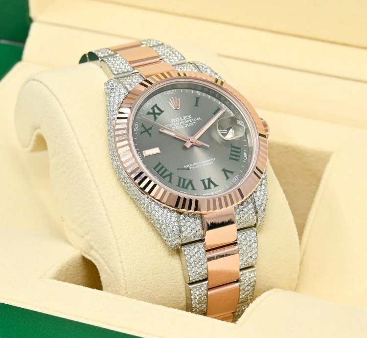 Rolex Datejust 41 41mm - Wimbledon Fluted Everose Iced Out