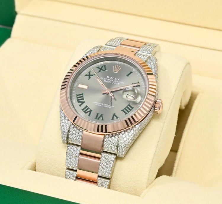 Rolex Datejust 41 41mm - Wimbledon Fluted Everose Iced Out