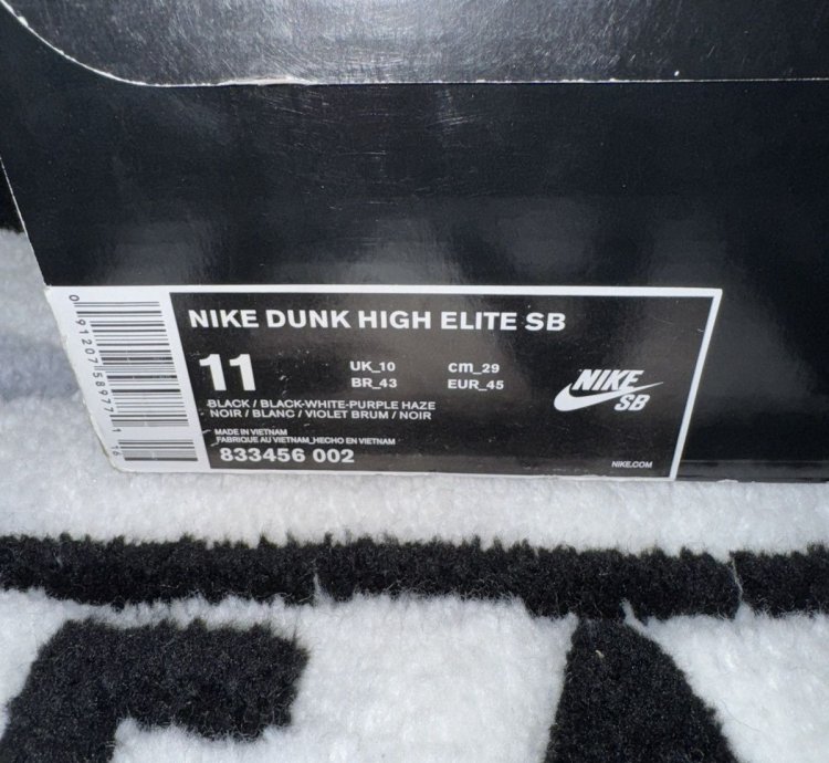 Nike Sb Dunk High Black Purple Box size 11