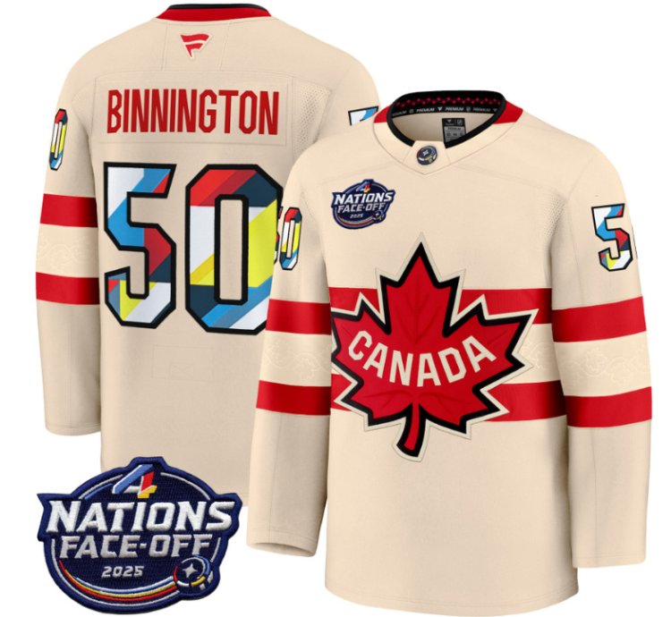 Mens Jordan Binnington Jersey 50 Canada 4 Nations Face-off 2025 V2 Cream