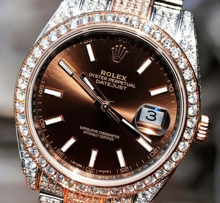 Rolex Datejust 41 Oyster Chocolate Dial Custom Diamond-set - Iced Out