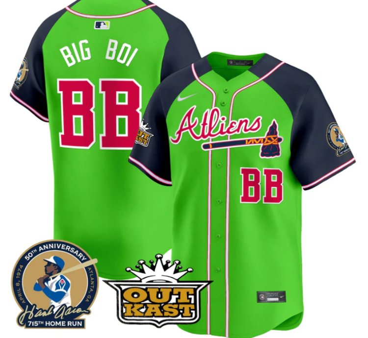 Big Boi Jersey bb Atlanta Braves Atliens Hank Aaron Patch Limited Stitched Green Alternate