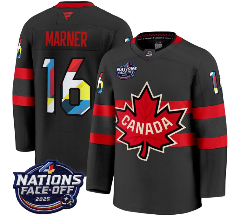 Mens Mitch Marner Jersey 16 Canada 4 Nations Face-off 2025 V2 Stitched Black