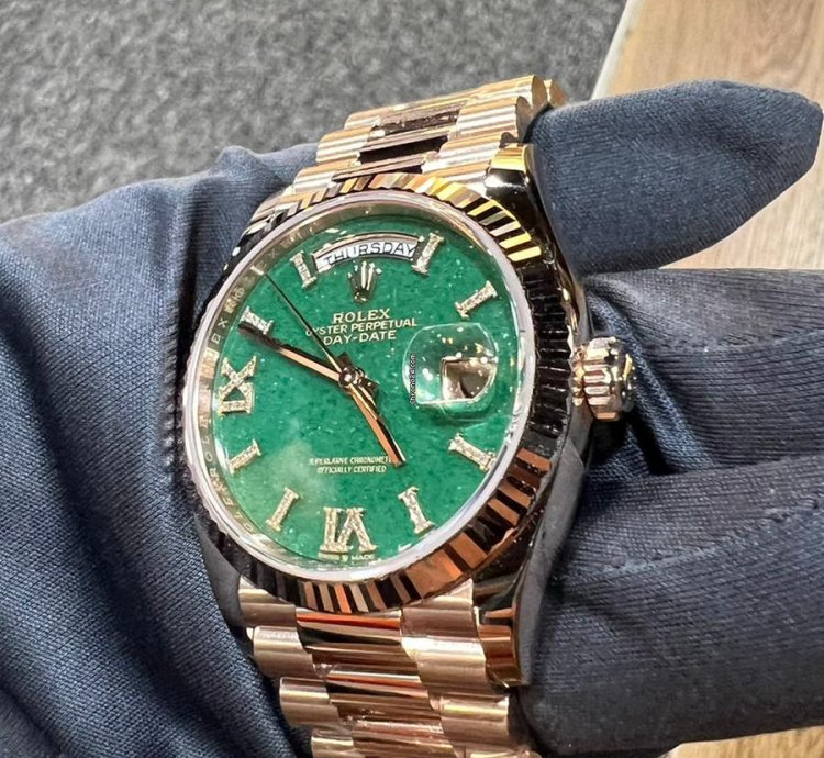 Rolex Day-date 36 2024 New Day-date 36 Everose Gold Green Aventurine Roman Diamond