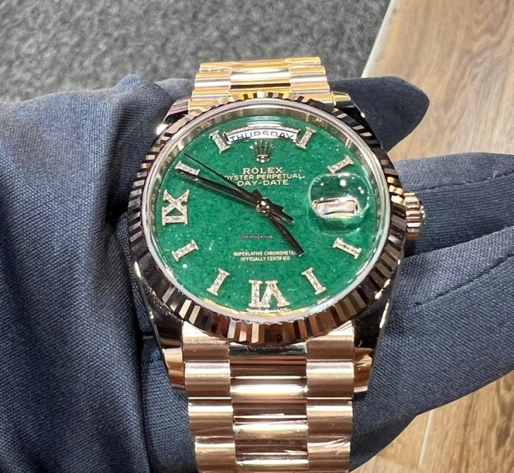 Rolex Day-date 36 2024 New Day-date 36 Everose Gold Green Aventurine Roman Diamond
